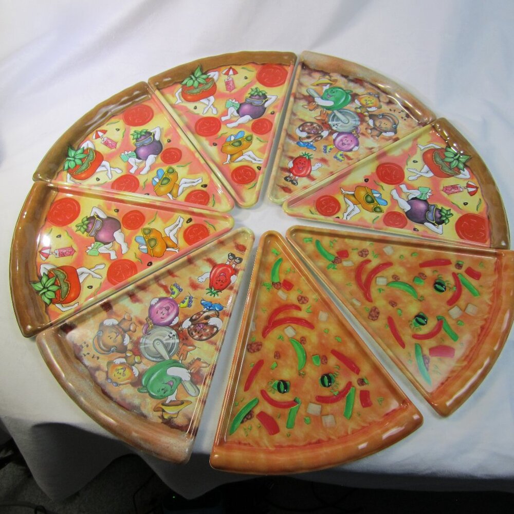 VTG Pizza Slice Party Plastic Plates Deborah Mallow & Others - Mixed Set of 8